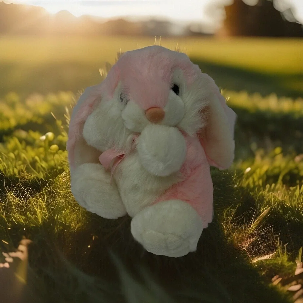Lemonwood Asia Pink & White Easter Bunny Rabbit Plush Stuffed Animal Vintage 10